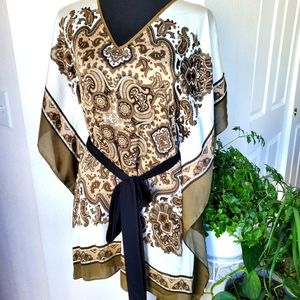 Michael Kors paisley print kimono sleeve tie-waist poncho blouse